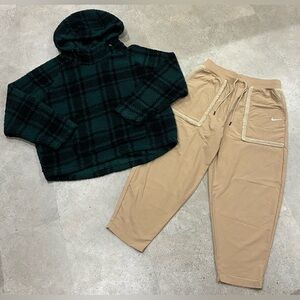 Womens NIKE/VICTORIA’S SECRET PINK Sherpa Trimmed Jogger Pants & Hoodie, sz L